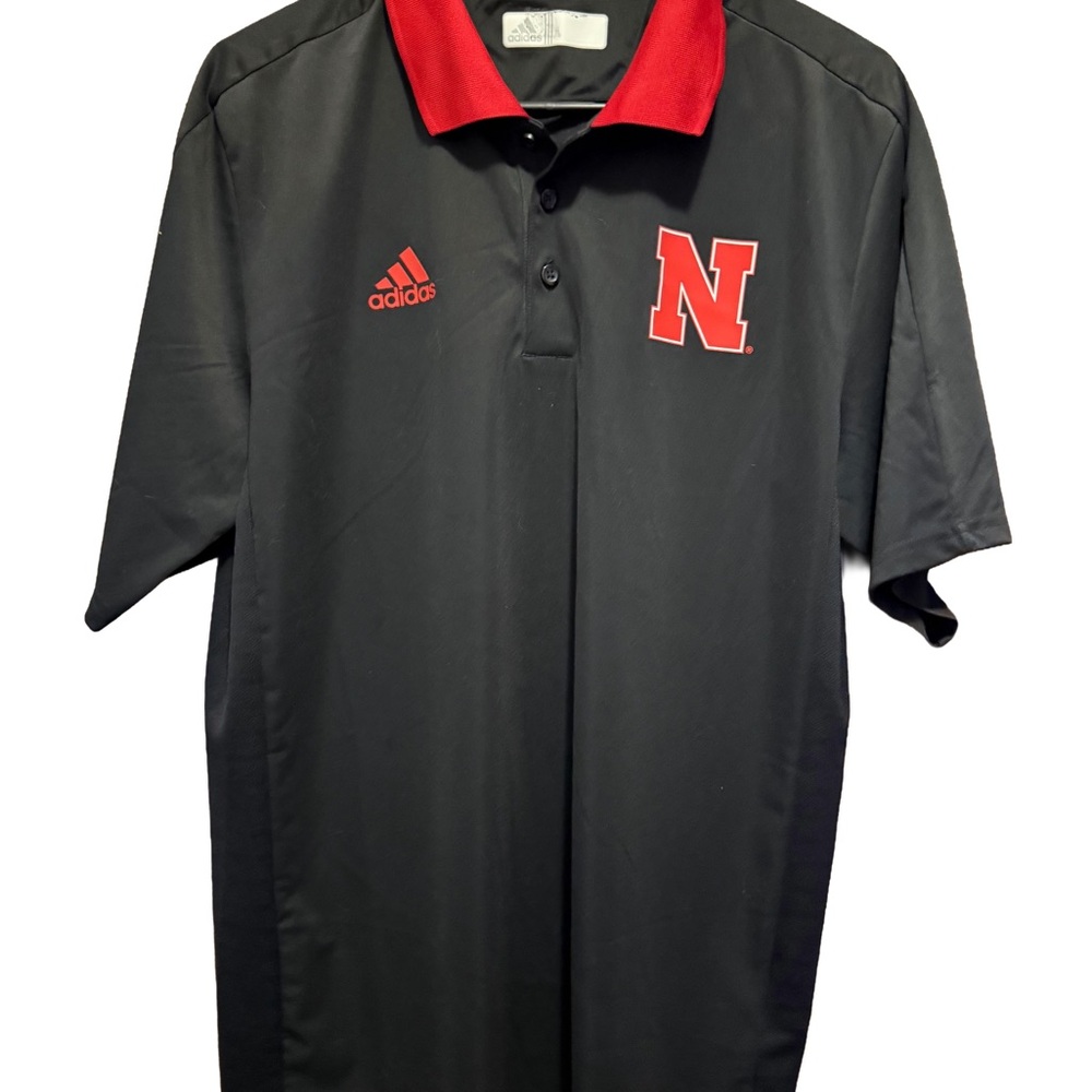 Adidas Men's Nebraska Black and Red Polo Shirt